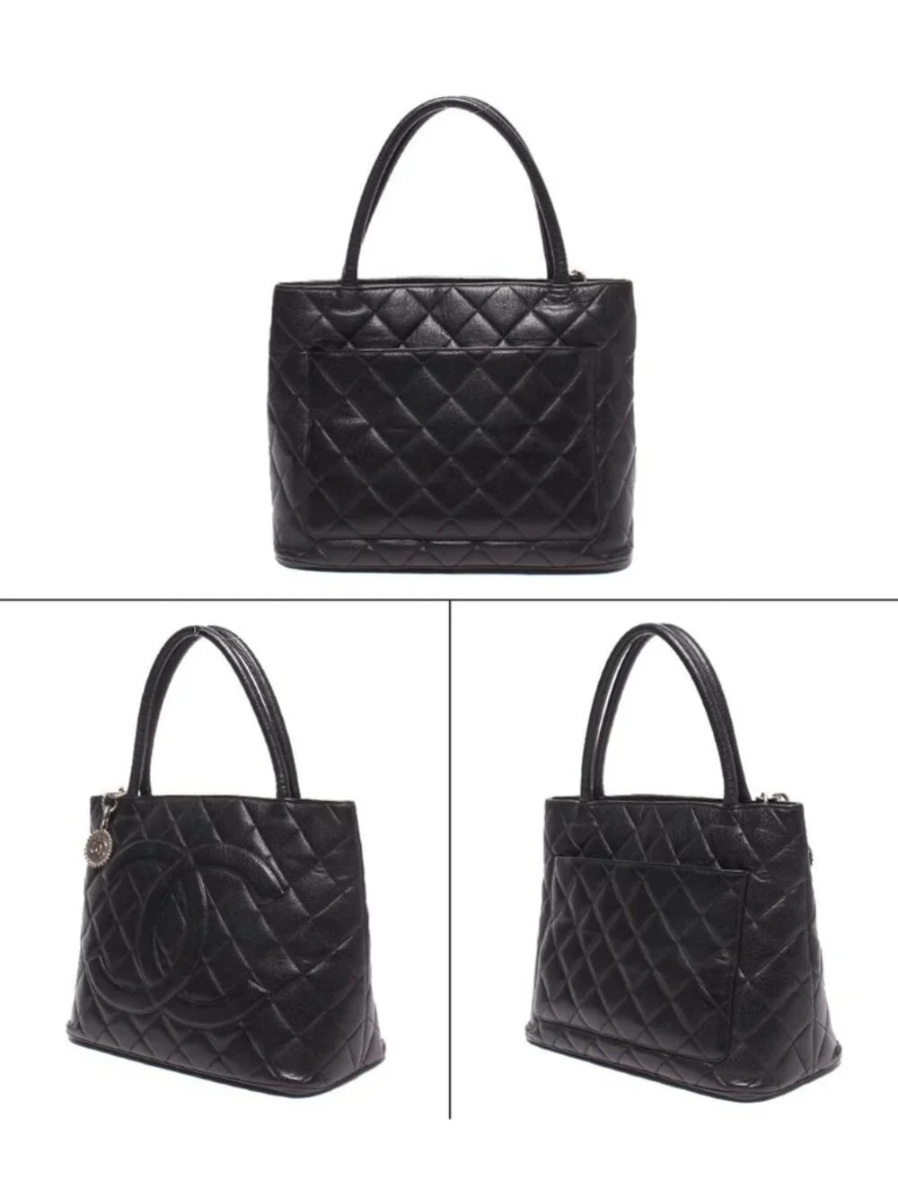 Chanel Tote Silver Reissue Caviar Leather Medallion CC Logo
